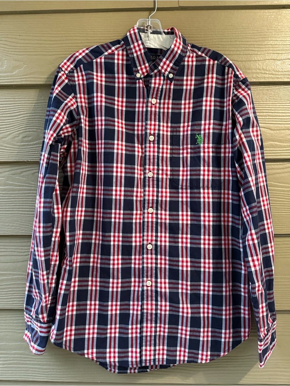 U.S. Polo Assn. Men's Navy, Red & White Plaid Button-Down Shirt